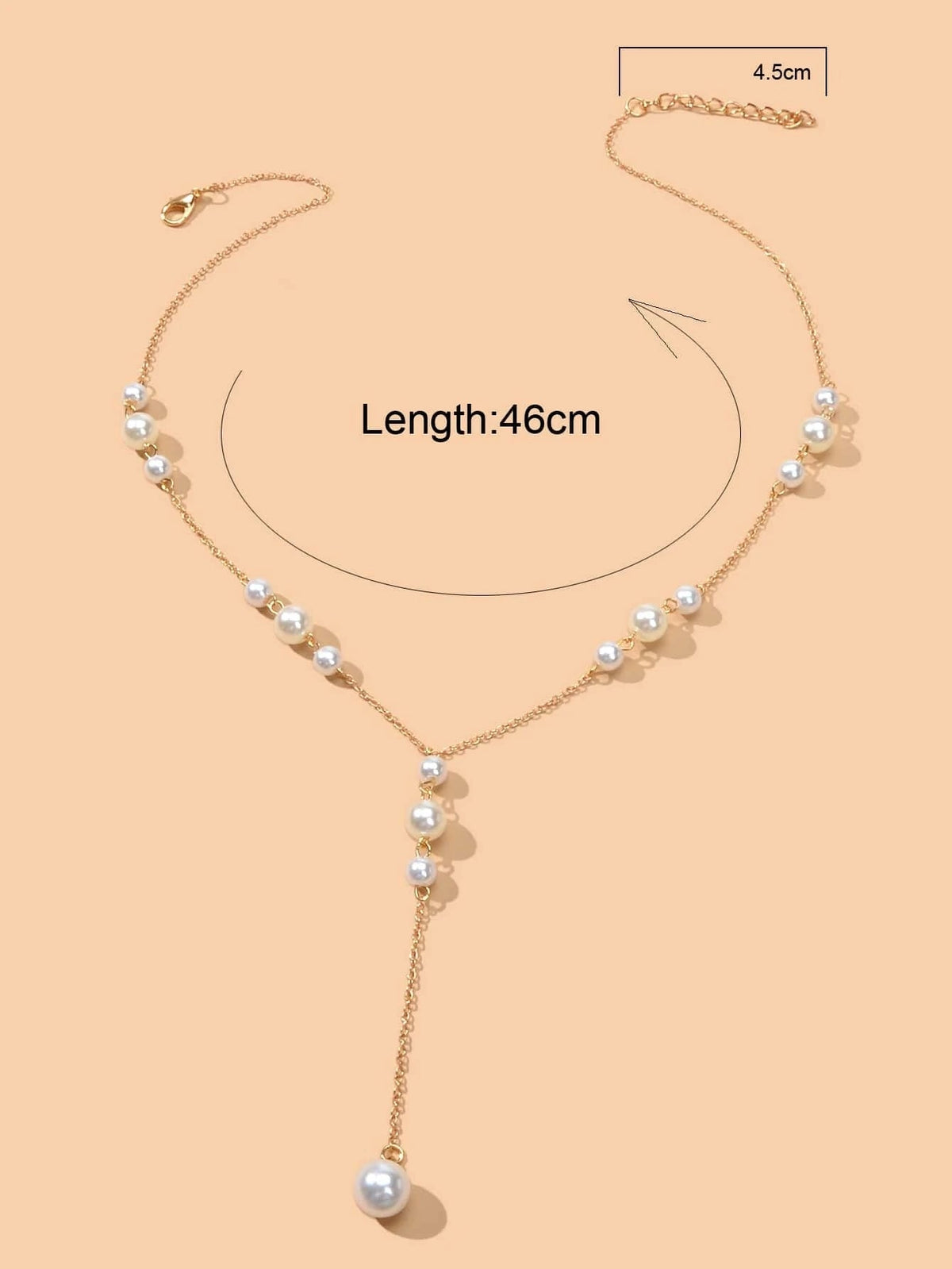 Pearl Decoration Long Gold Chain Y Shape Pendant Clavicle Necklace Teens Collar