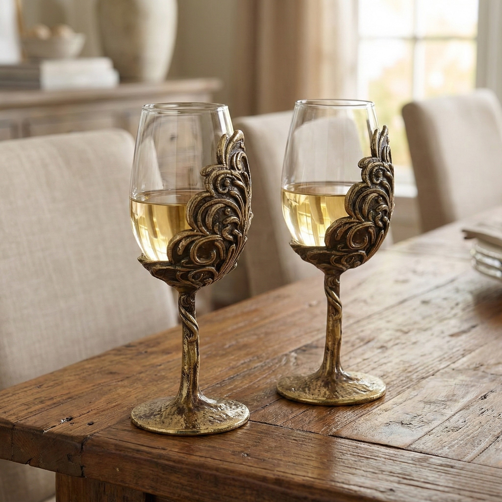Intricate Leaf/Ambi Design Wine Glasses | Set of 1 or 2