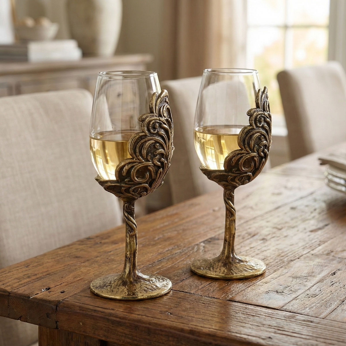 Intricate Leaf/Ambi Design Wine Glasses | Set of 1 or 2
