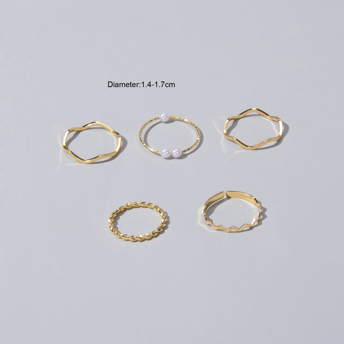 Stackable 5 pcs Metal Pearl Minimalist Finger Ring set Multiple Rings Bulk Pack