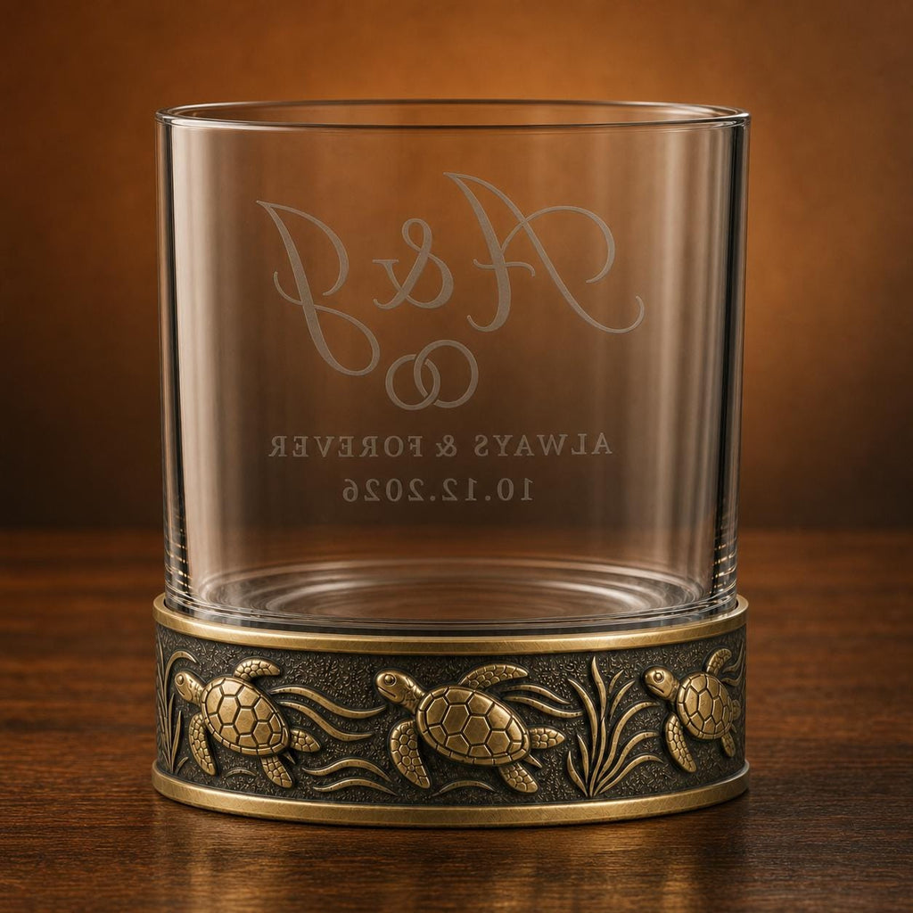 Personalized Sea Turtle Whiskey Glass – Custom Etched Old Fashioned Glass, 10 oz