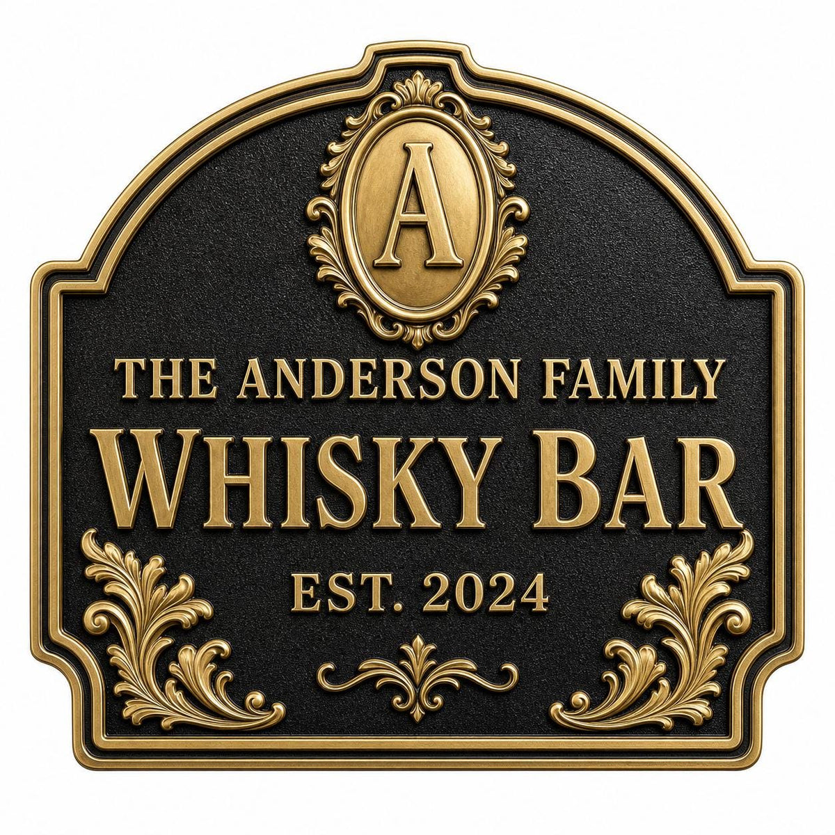 Personalized Home Bar Sign – Antique Brass Scroll Arch