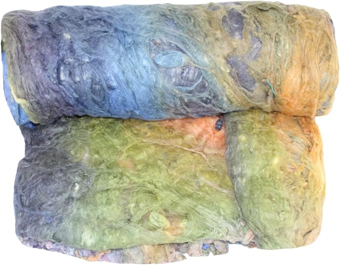Knitsilk Mulberry Silk Fiber Yarn, Blue and Orange. Best for Knitting, Sewing Silk Filament Sheets, Spinning and Needle Felting