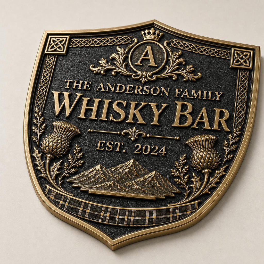 Personalised Home Bar Sign | Antique Brass Whisky Plaque | Custom Family Bar Gift