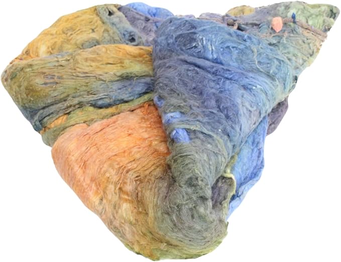 Knitsilk Mulberry Silk Fiber Yarn, Blue and Orange. Best for Knitting, Sewing Silk Filament Sheets, Spinning and Needle Felting