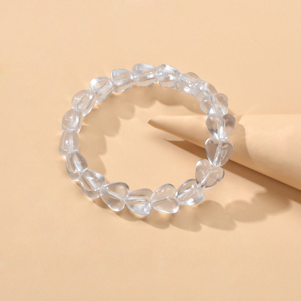 Transparent heart-bead elastic bracelet with clear resin heart beads