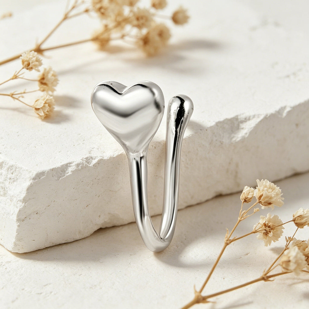 1pc Gold Silver Geometric Heart Fake Nose Ring Lip Body Piercing Stud Jewellery
