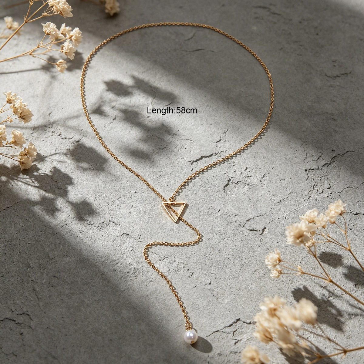 Minimalist Jewellery Pearl Long Gold Chain Triangle Y Lariat Pendant Necklace