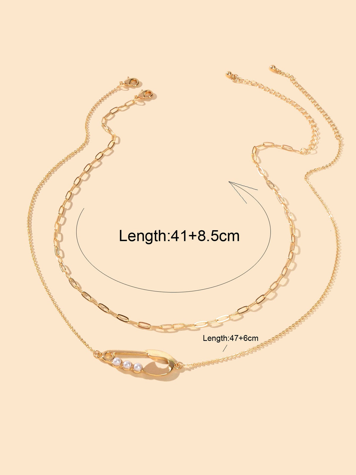 2pcs Popular Accessories Gold Chain Pearl Decor Pin Charm Necklace Women Jewelry