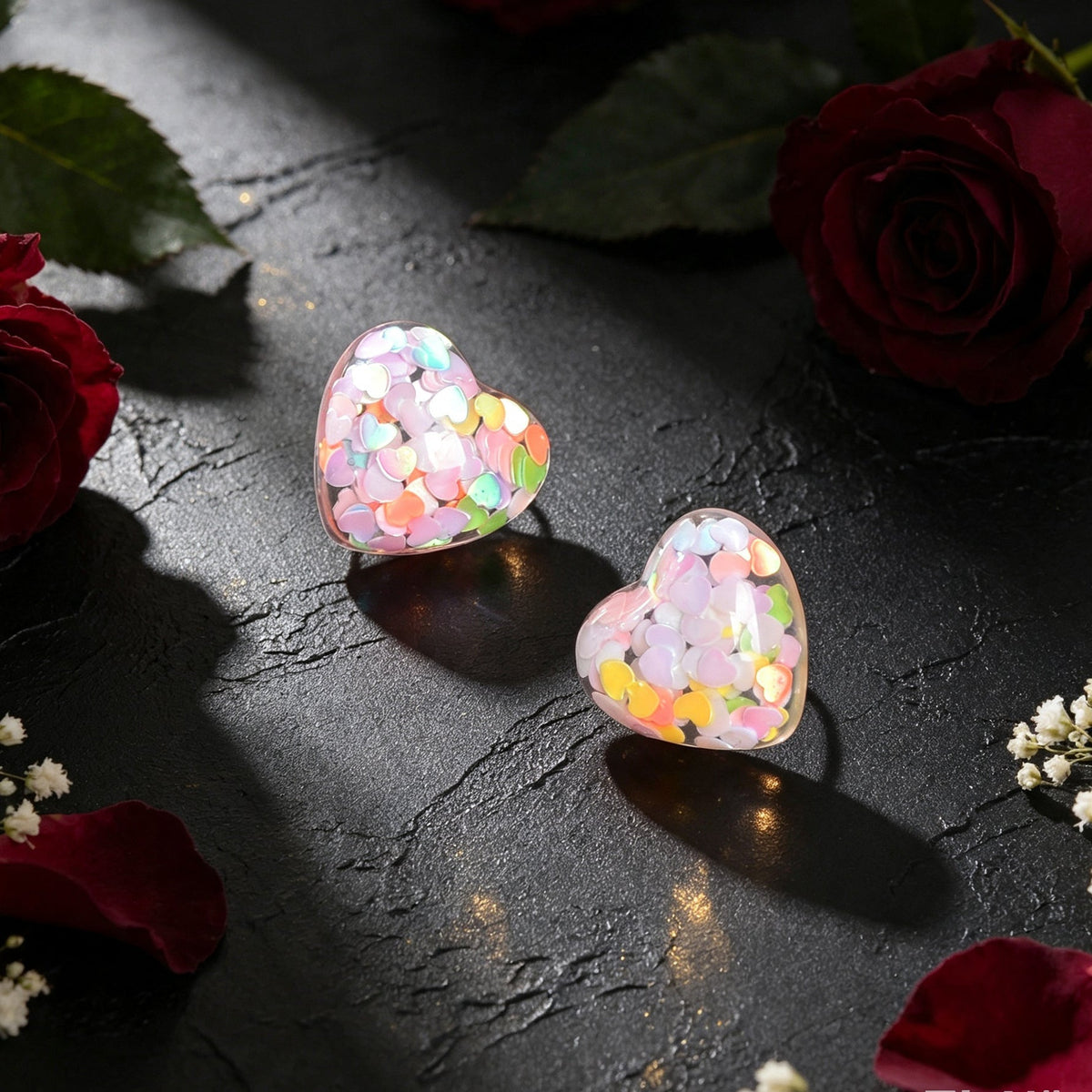Cute Sequin Fill Heart Resin Stud Earrings Sweet Dating Party Accessories Birthday Valentine's Day Gift Jewelry