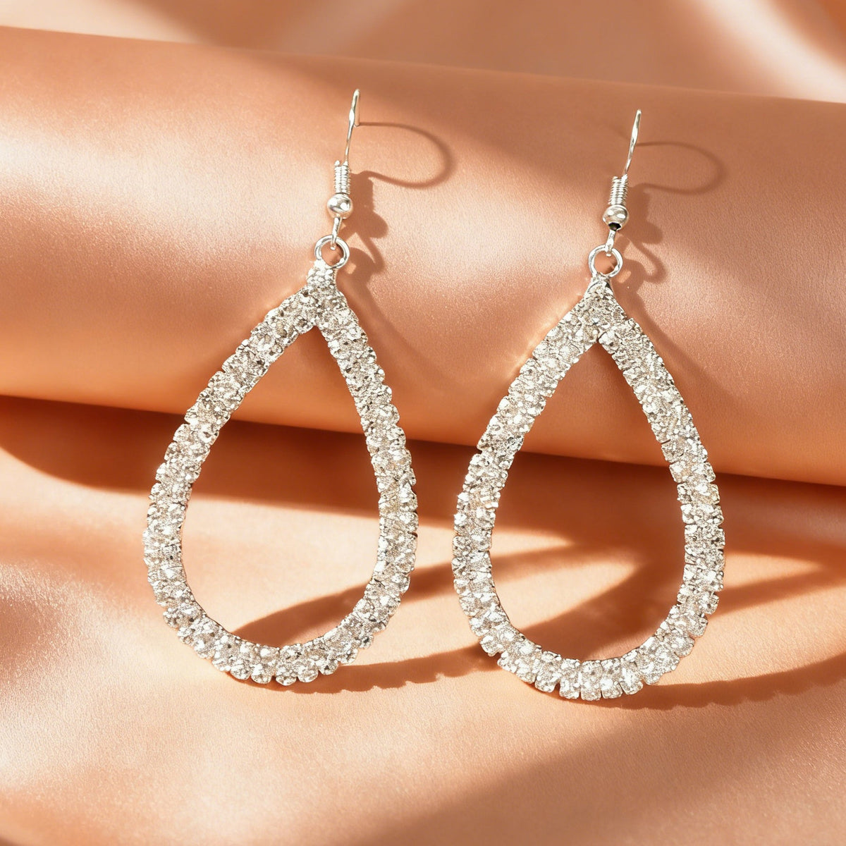 Silver teardrop crystal drop earrings, pair with hook backs