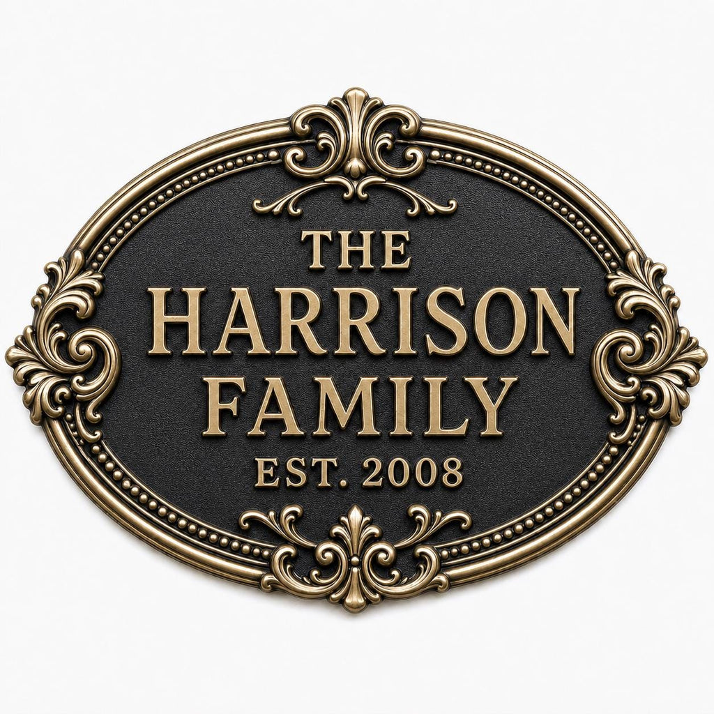 Personalised House Name Sign | Antique Brass Address Plaque | Custom Family Plaques