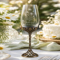 April Daisy Wine Glass, Personalised Birth Flower, Openwork Brass Stem, Custom Etched Gift