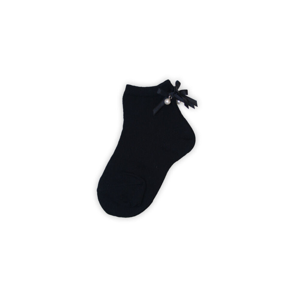 Girl's cotton socks - with bow and beads - black - 22-26