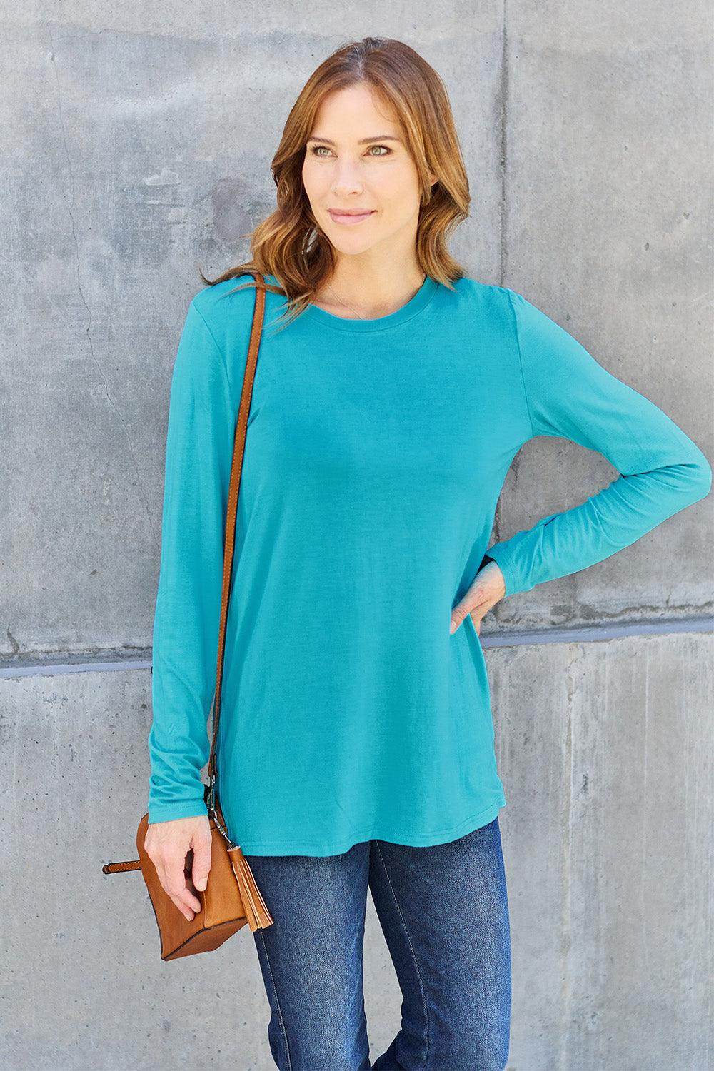 Basic Bae Full Size Round Neck Long Sleeve Top for Women - n/a at Dealshubindia