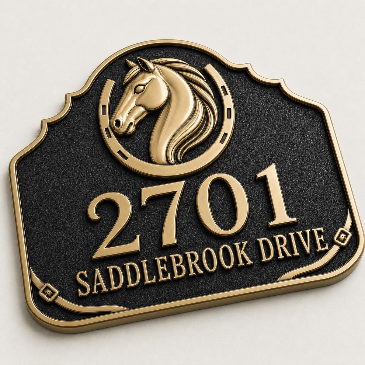 Personalized Address Plaque – Antique Brass Horse and Horseshoe