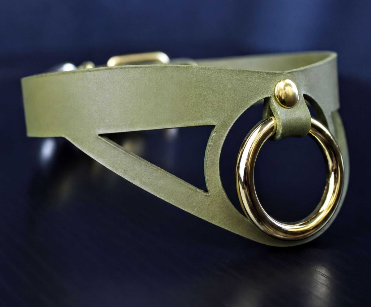 Cutout Collar Choker, Italian Leather | O Ring Bondage, Adjustable - Gothic Accessory