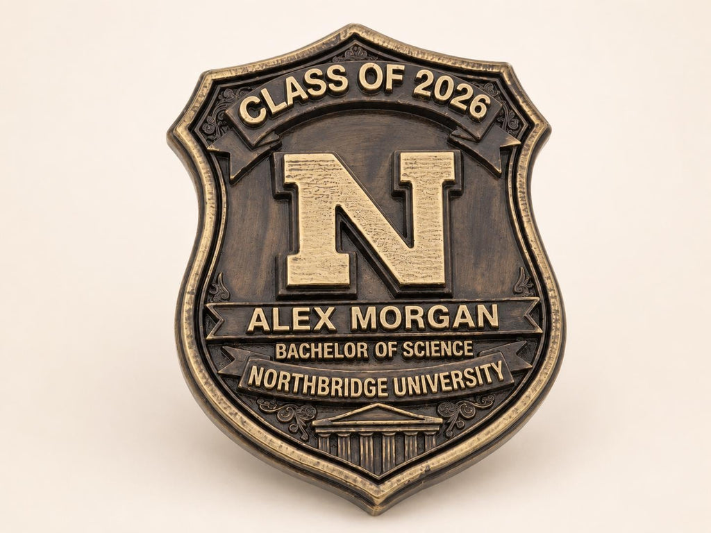 Personalized Graduation Plaque – Antique Brass Academic Shield