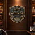 Personalised Home Bar Sign | Antique Brass Whisky Plaque | Custom Family Bar Gift