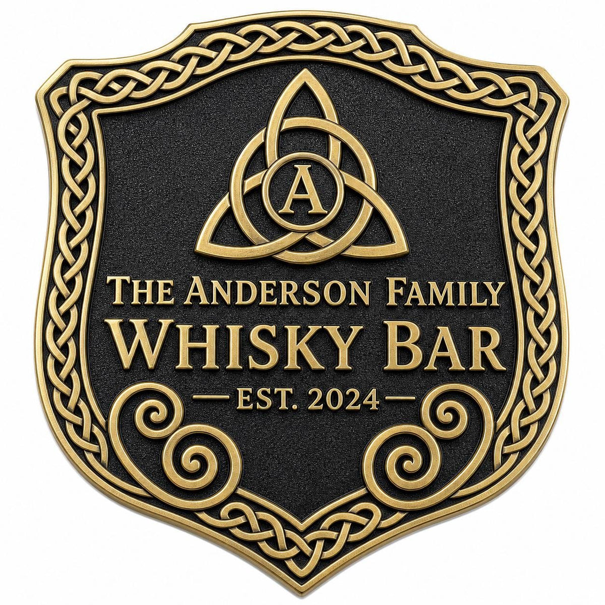 Personalized Home Bar Sign – Antique Brass Celtic Trinity Knot