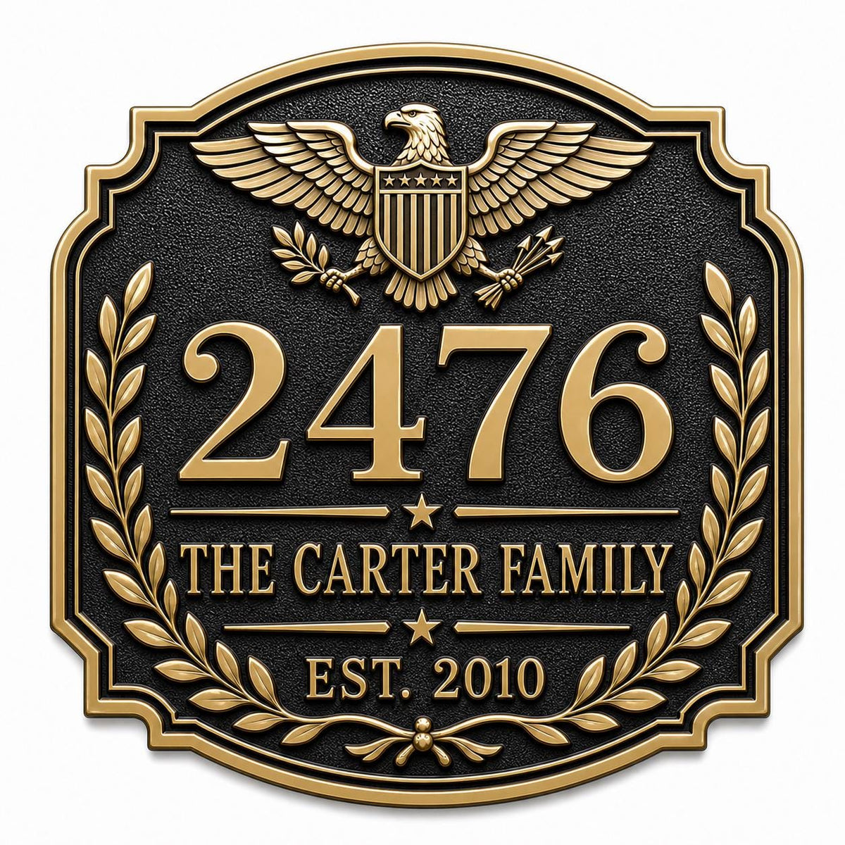 Personalized Address Plaque – Antique Brass Eagle and Laurel