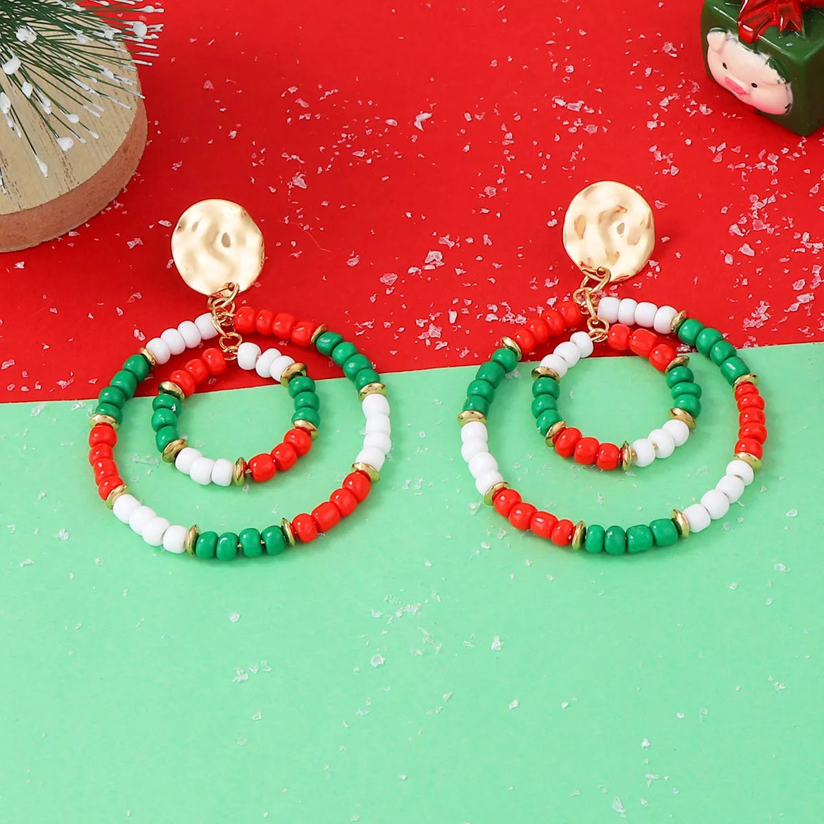 Christmas Beaded Hoop Earrings - n/a at Dealshubindia