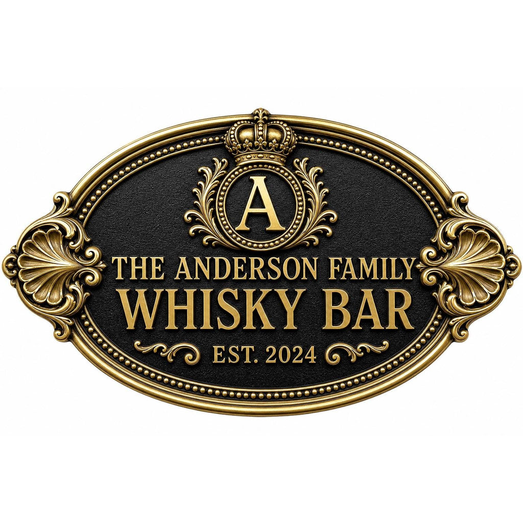 Personalized Home Bar Sign – Antique Brass Crown, Oval