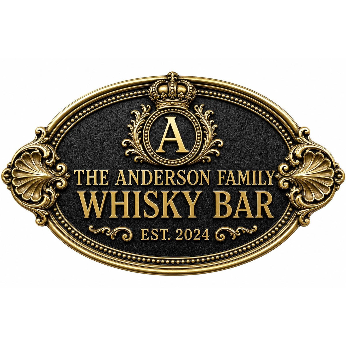 Personalized Home Bar Sign – Antique Brass Crown, Oval