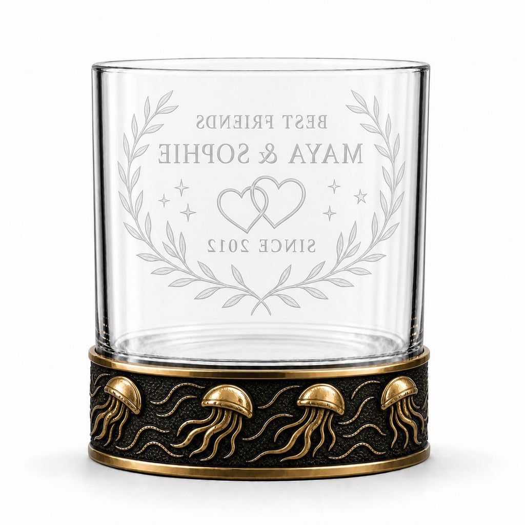 Personalized Jellyfish Whiskey Glass – Custom Etched Old Fashioned Glass, 10 oz