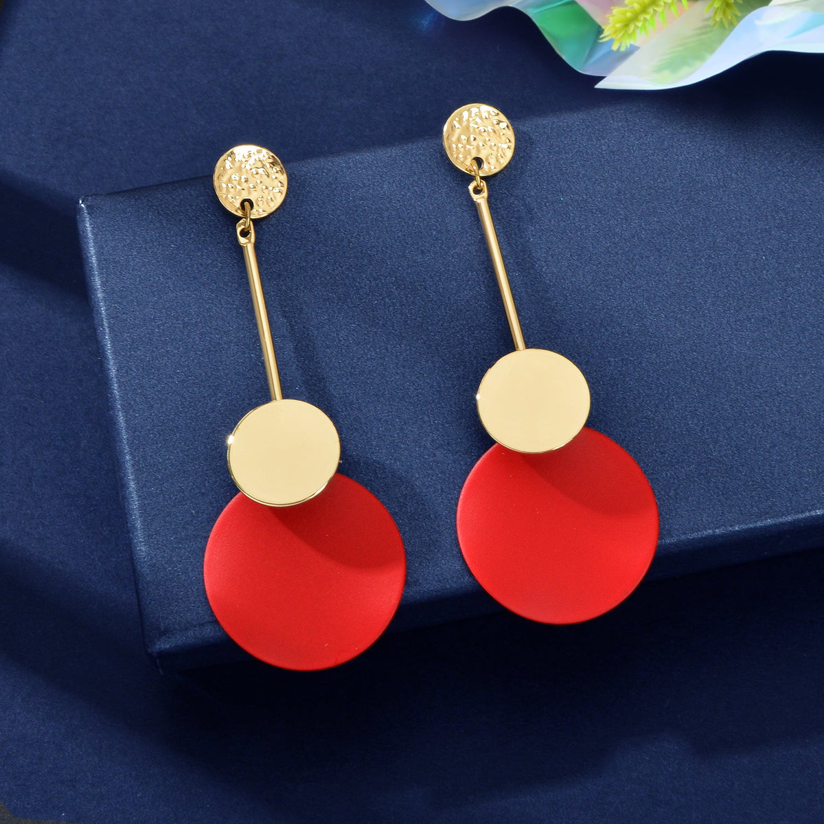 Gold Metal Red Green Geometric Chandelier Pendant Earrings for Women Teens Girls