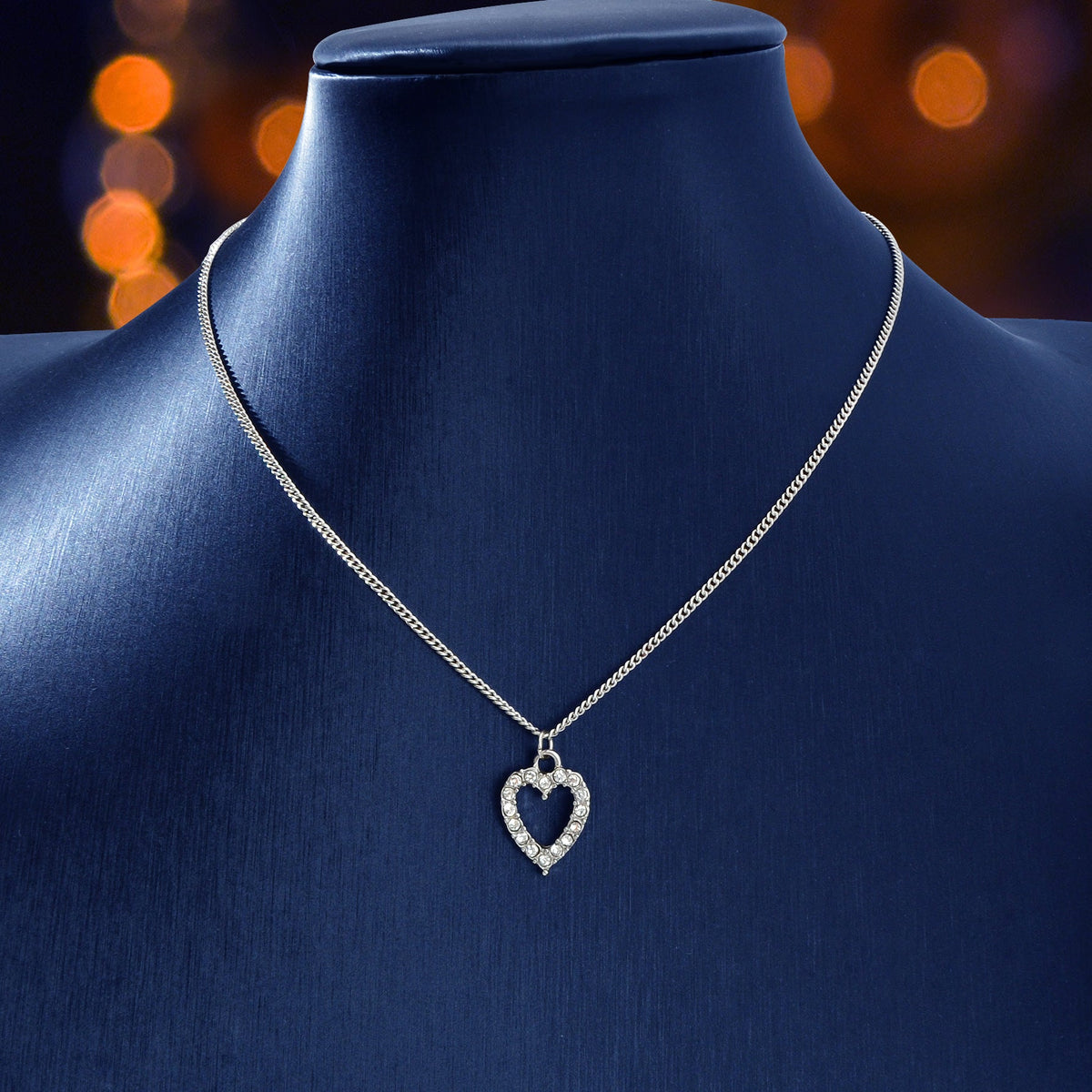 Fashion Jewellery Silver Rhinestone Love Heart Pendant Necklace Accessories Gift