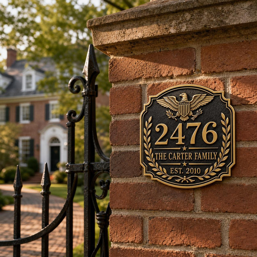Personalized Address Plaque – Antique Brass Eagle and Laurel