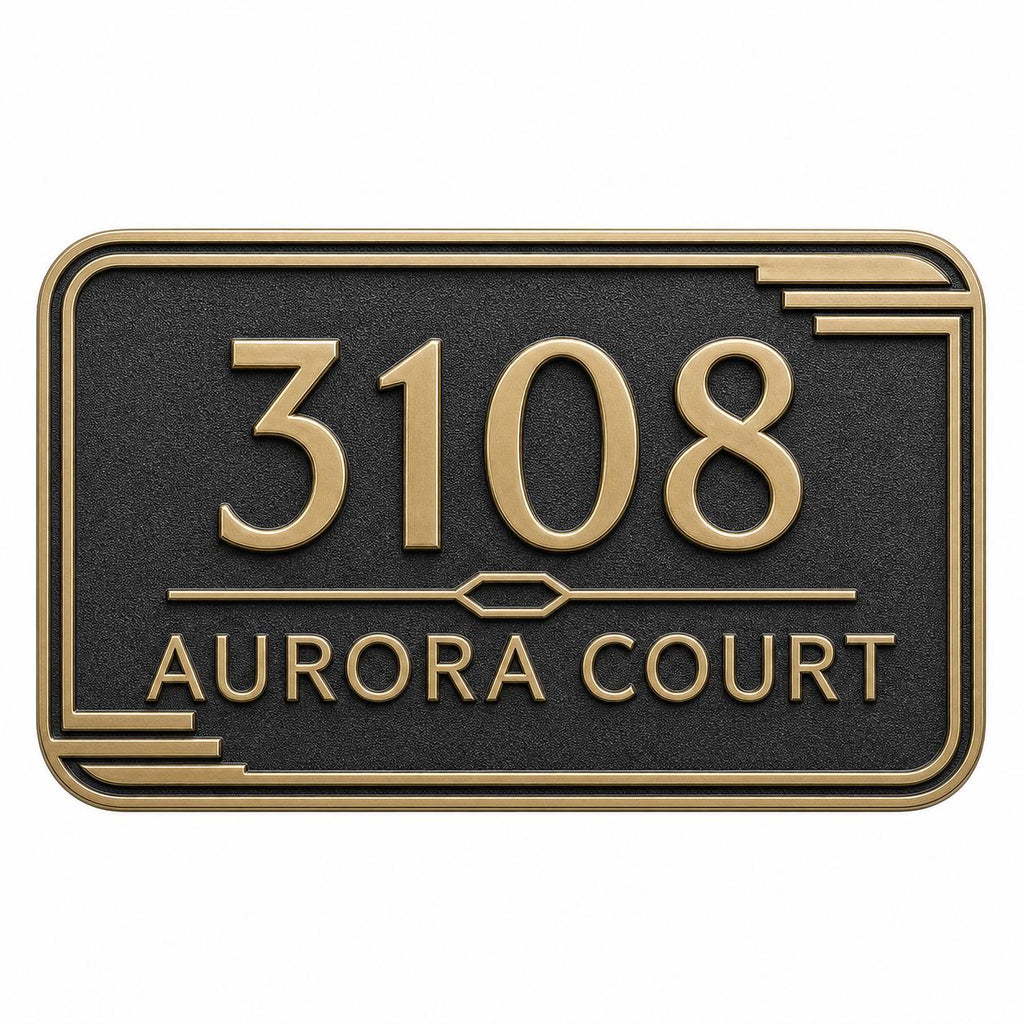 Personalized Address Plaque – Antique Brass Streamline Moderne