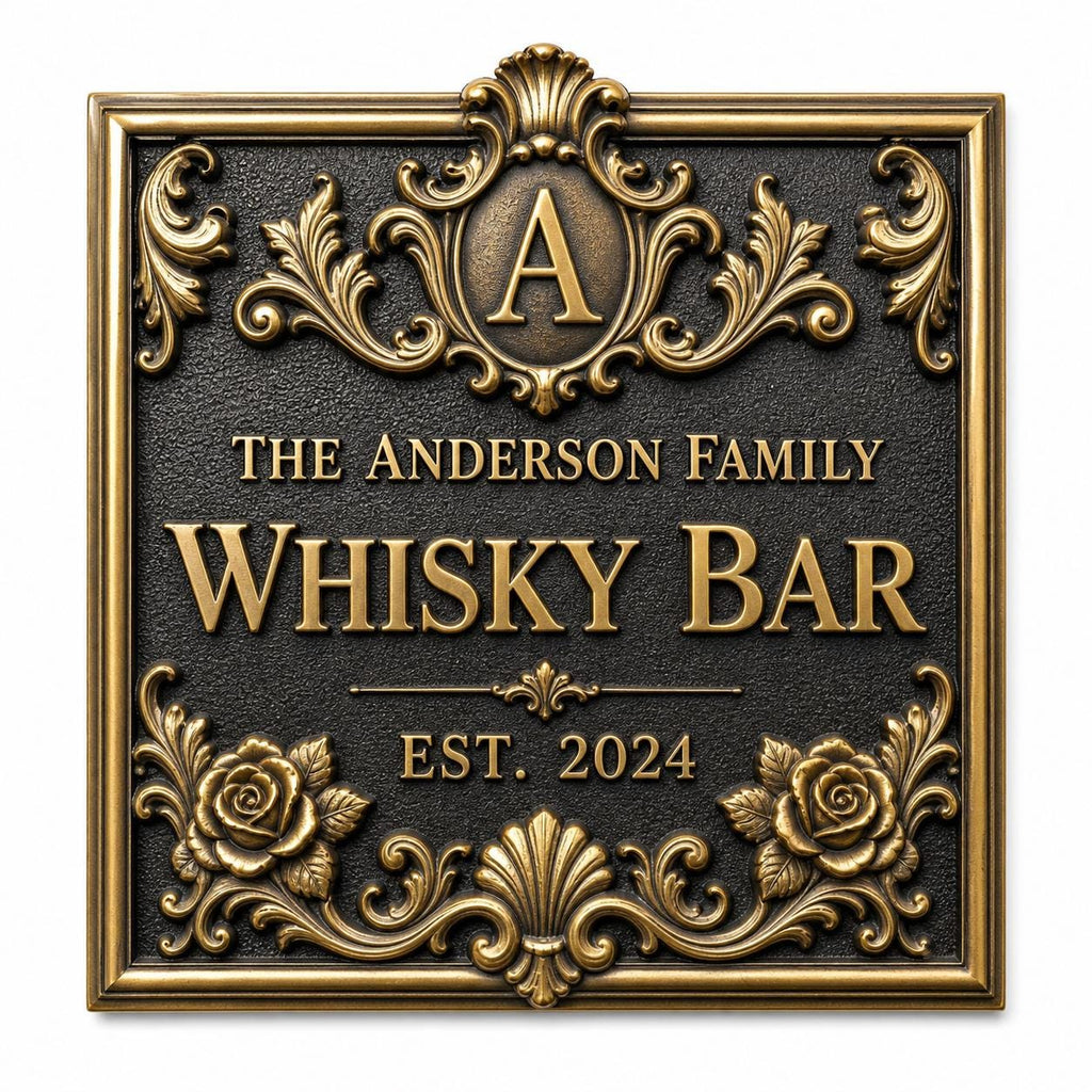Personalised Home Bar Sign | Antique Brass Whisky Plaque | Custom Wall Decor
