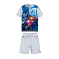 Kids cotton pajama set with short-sleeve Avengers graphic top and gray shorts
