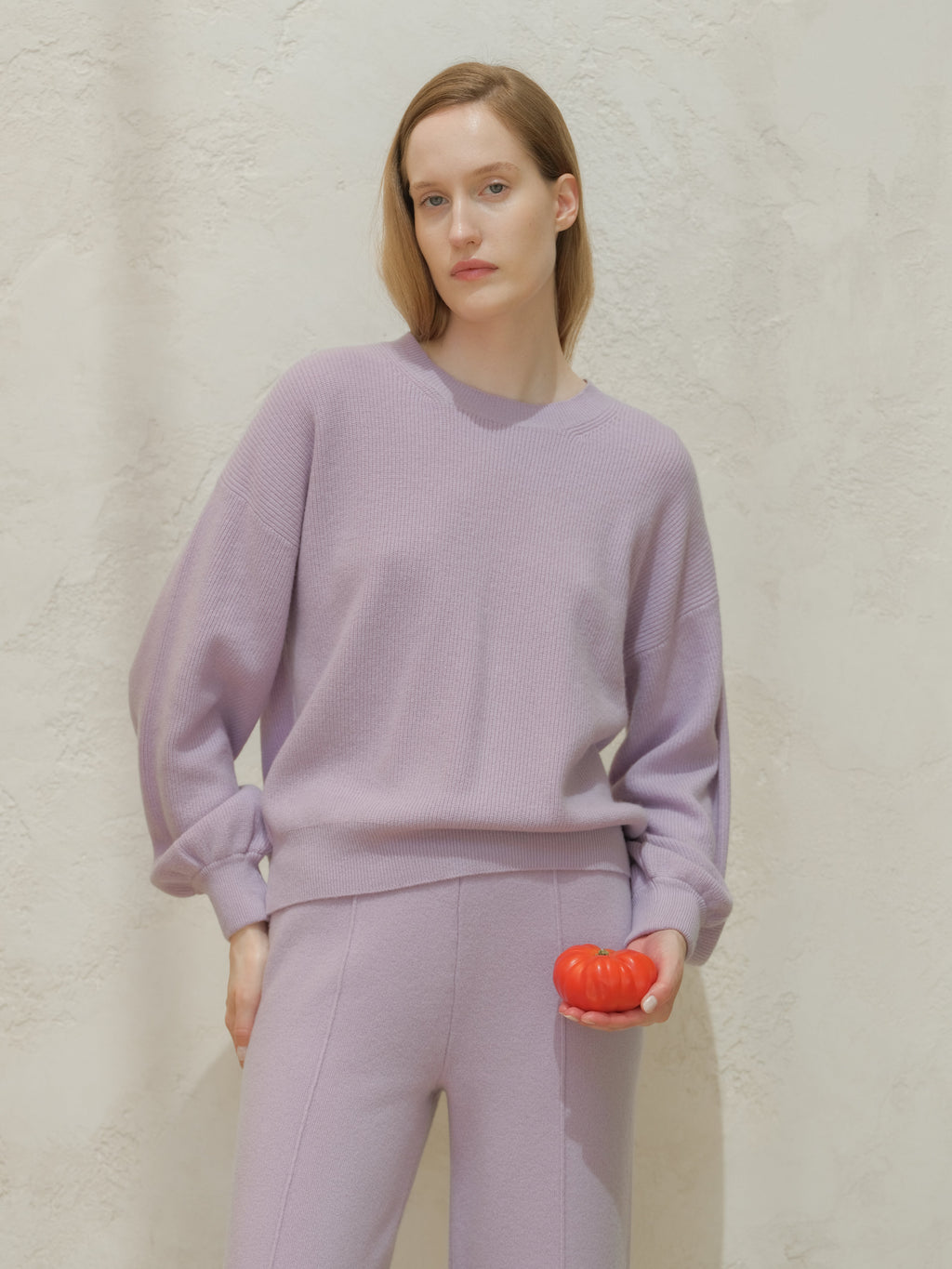 Cashmere Mix Balloon Sleeve Crewneck