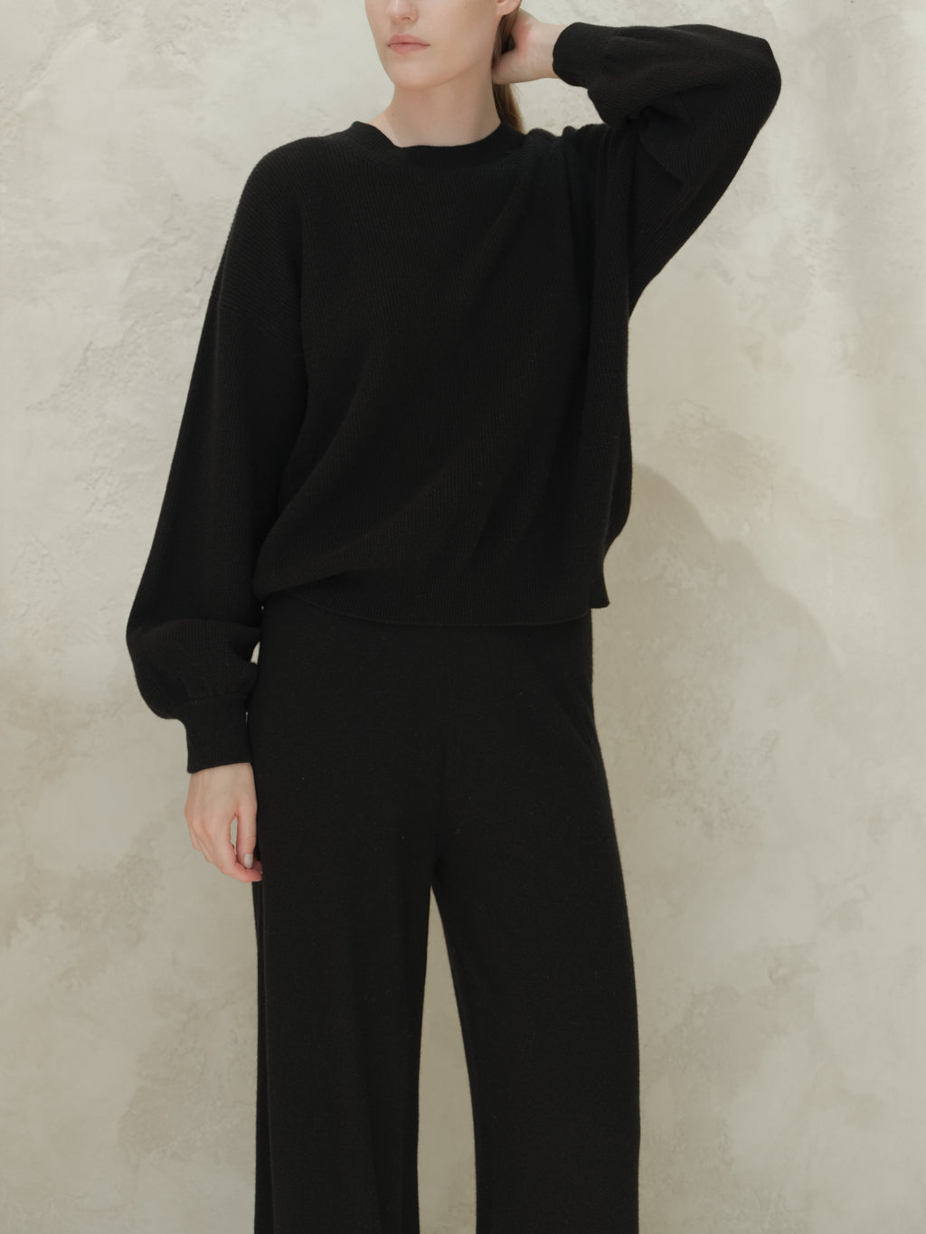 Cashmere Mix Balloon Sleeve Crewneck