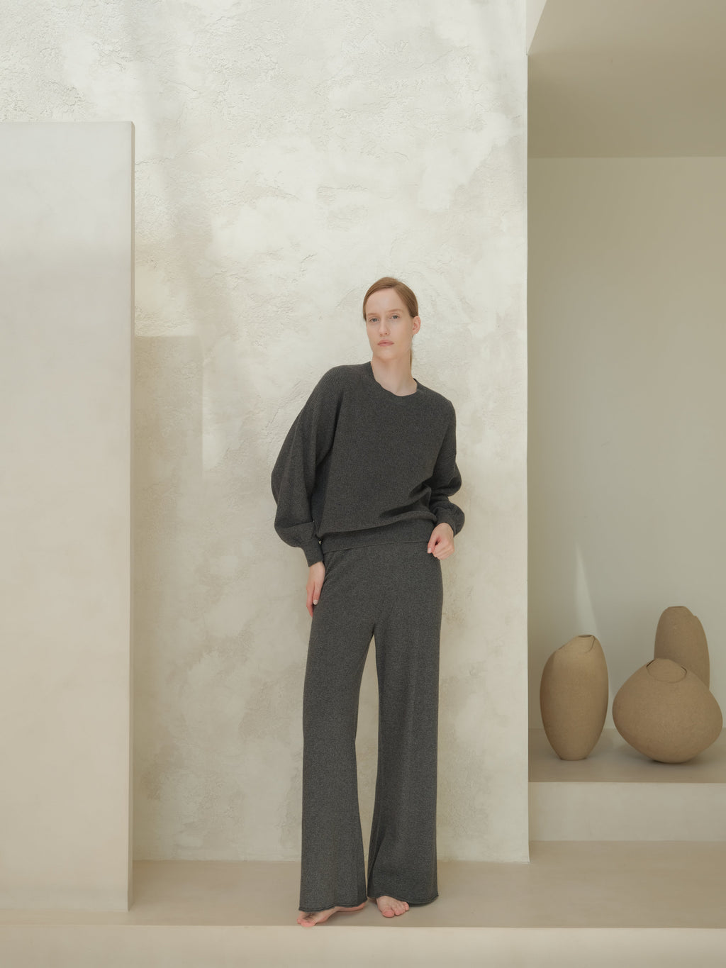 Cashmere Mix Balloon Sleeve Crewneck