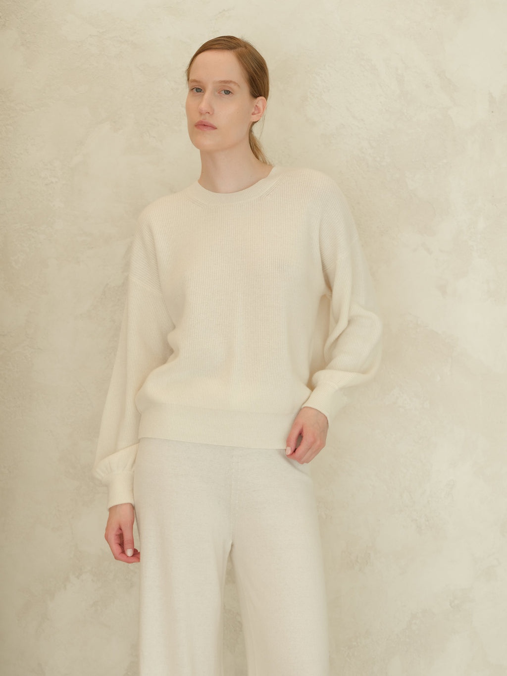 Cashmere Mix Balloon Sleeve Crewneck