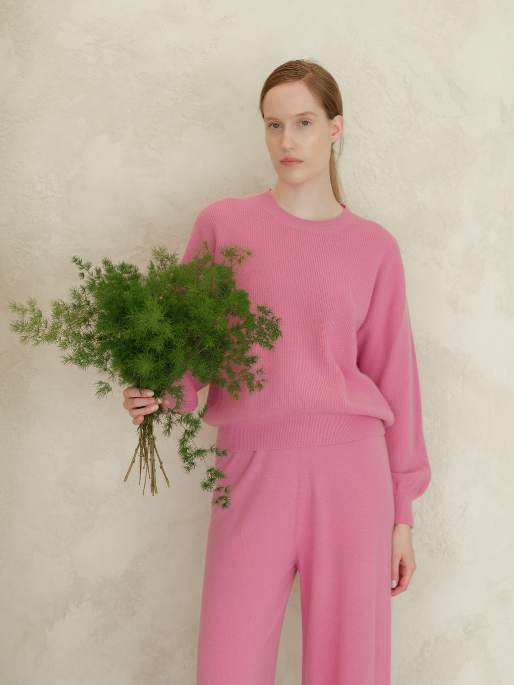 Cashmere Mix Balloon Sleeve Crewneck