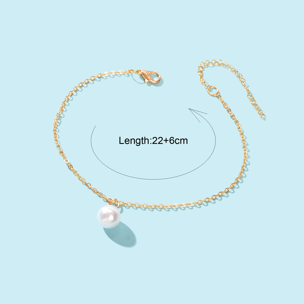 Adjustable Beach Pearl Charm Anklet Women Boho Ankle Gold Foot Chain Jewellery