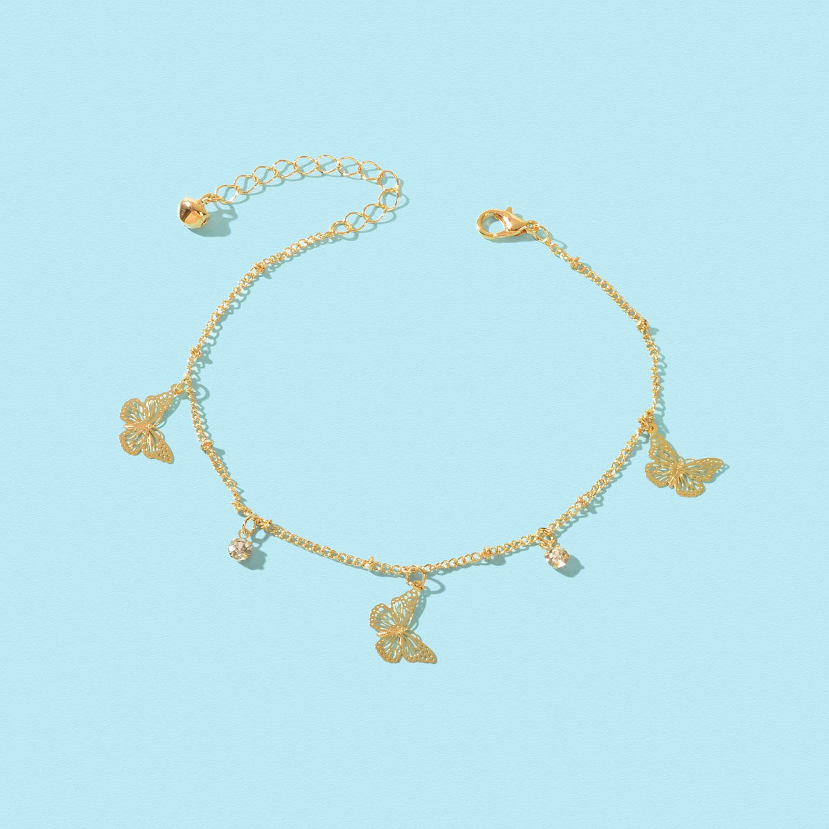 Gold Silver Chain Rhinestone Butterfly Charm Anklet Summer Beach Foot Jewellery