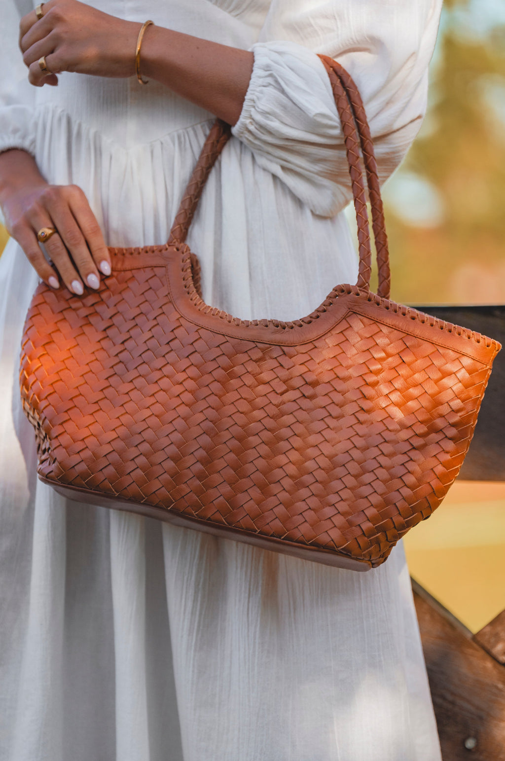 Bellagio Woven Leather Tote Bag - Leather bag at Dealshubindia