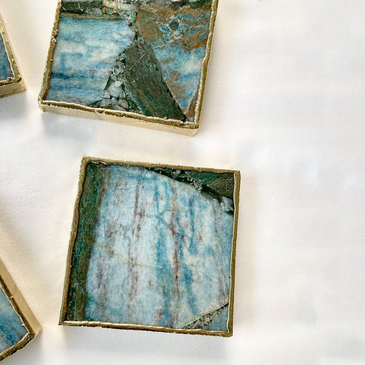 Blue Green Agate Square Coasters – Set of 4