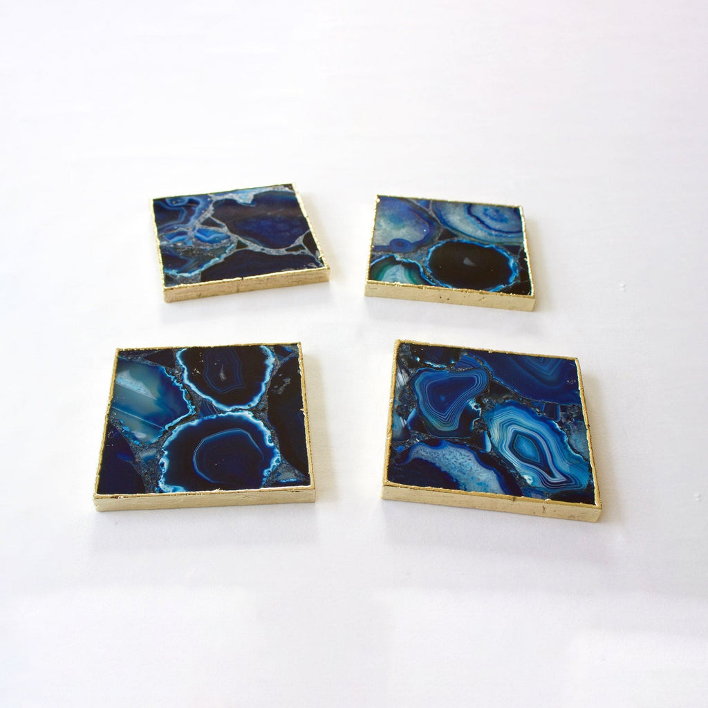 Blue Agate Square Coasters – Set of 4