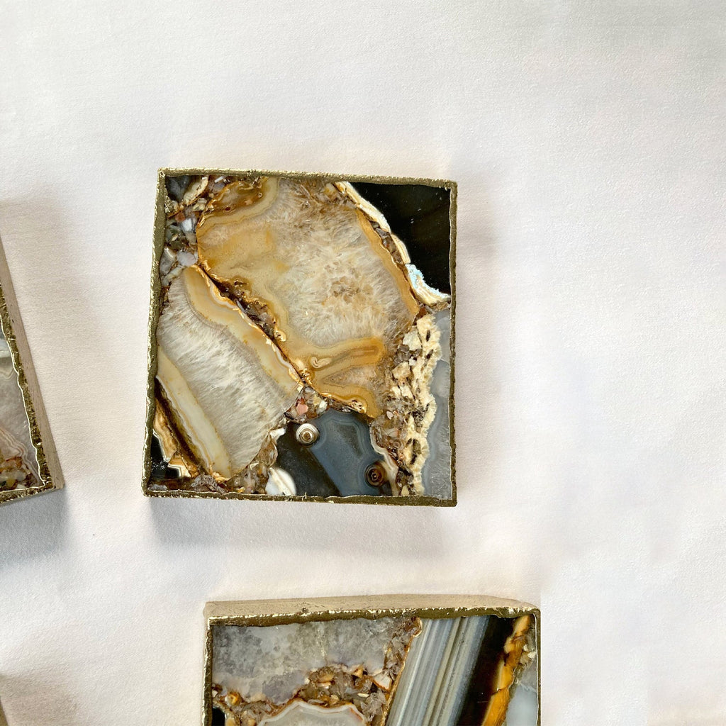 Brown and Cream Agate Square Coasters – Set of 4