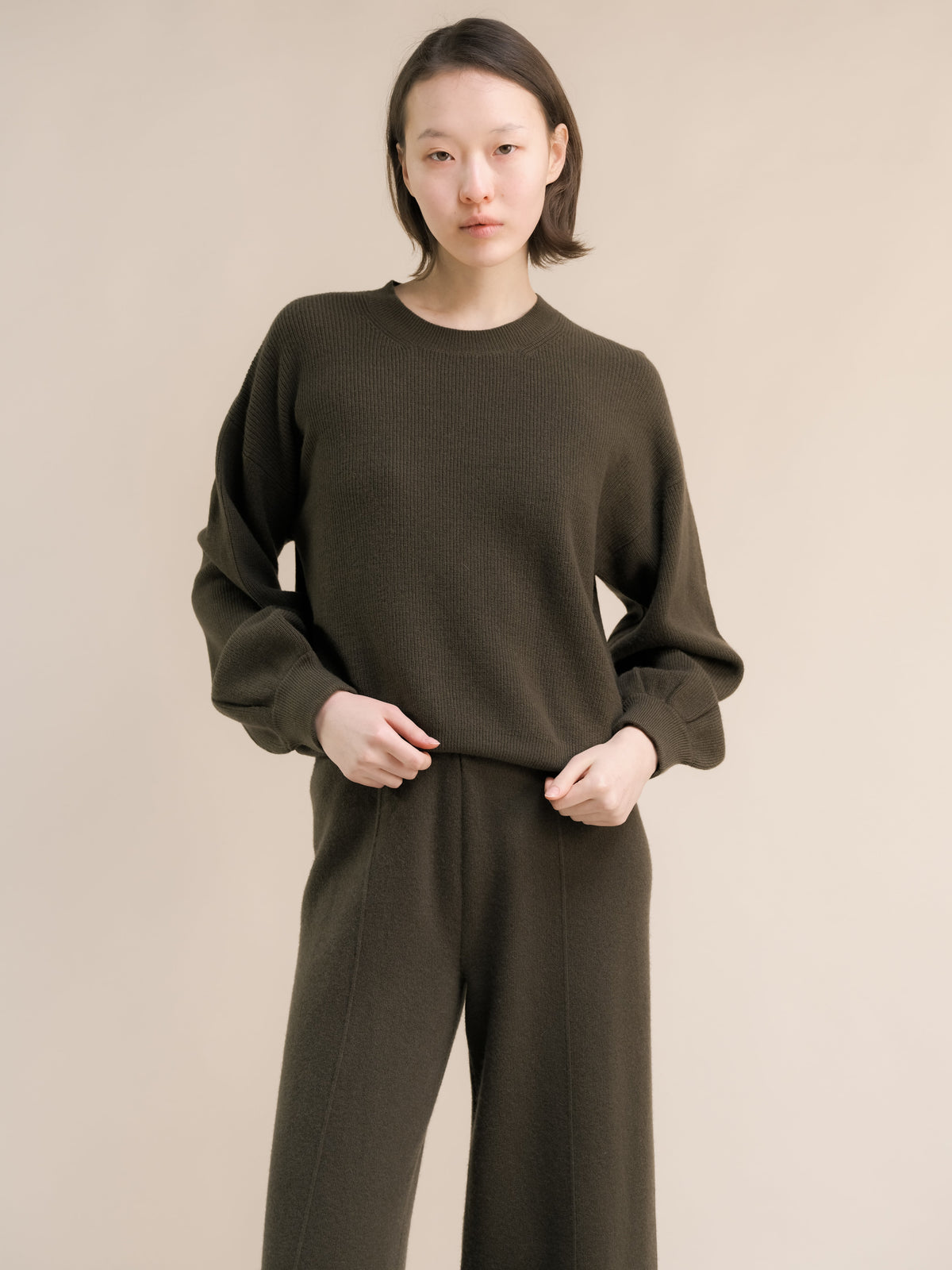 Cashmere Mix Balloon Sleeve Crewneck
