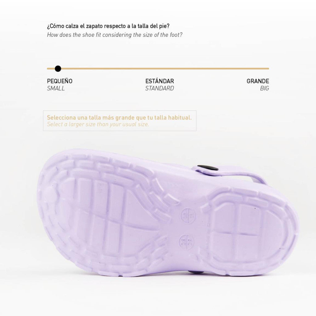 Children's Minnie clogs, lavender rubber outsole with tread pattern