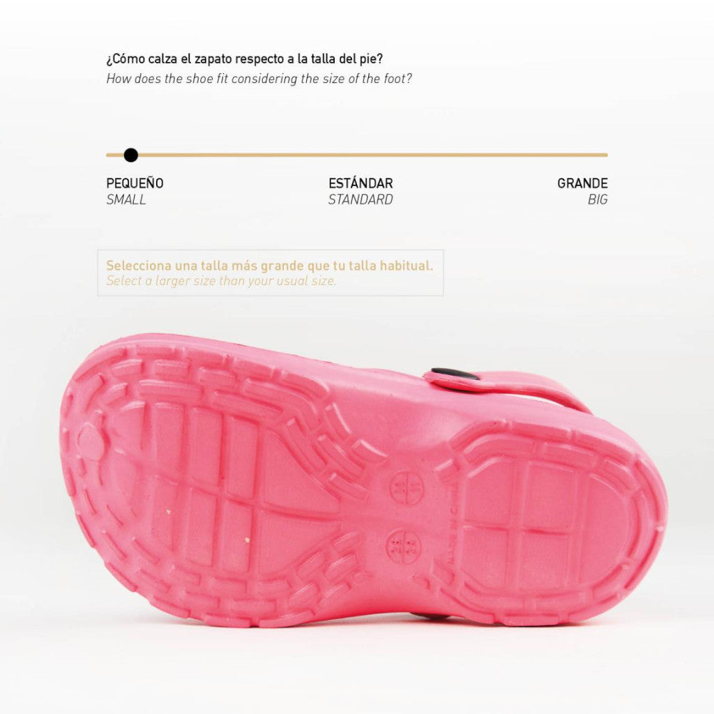 Children's Minnie clogs, pink rubber outsole with textured tread