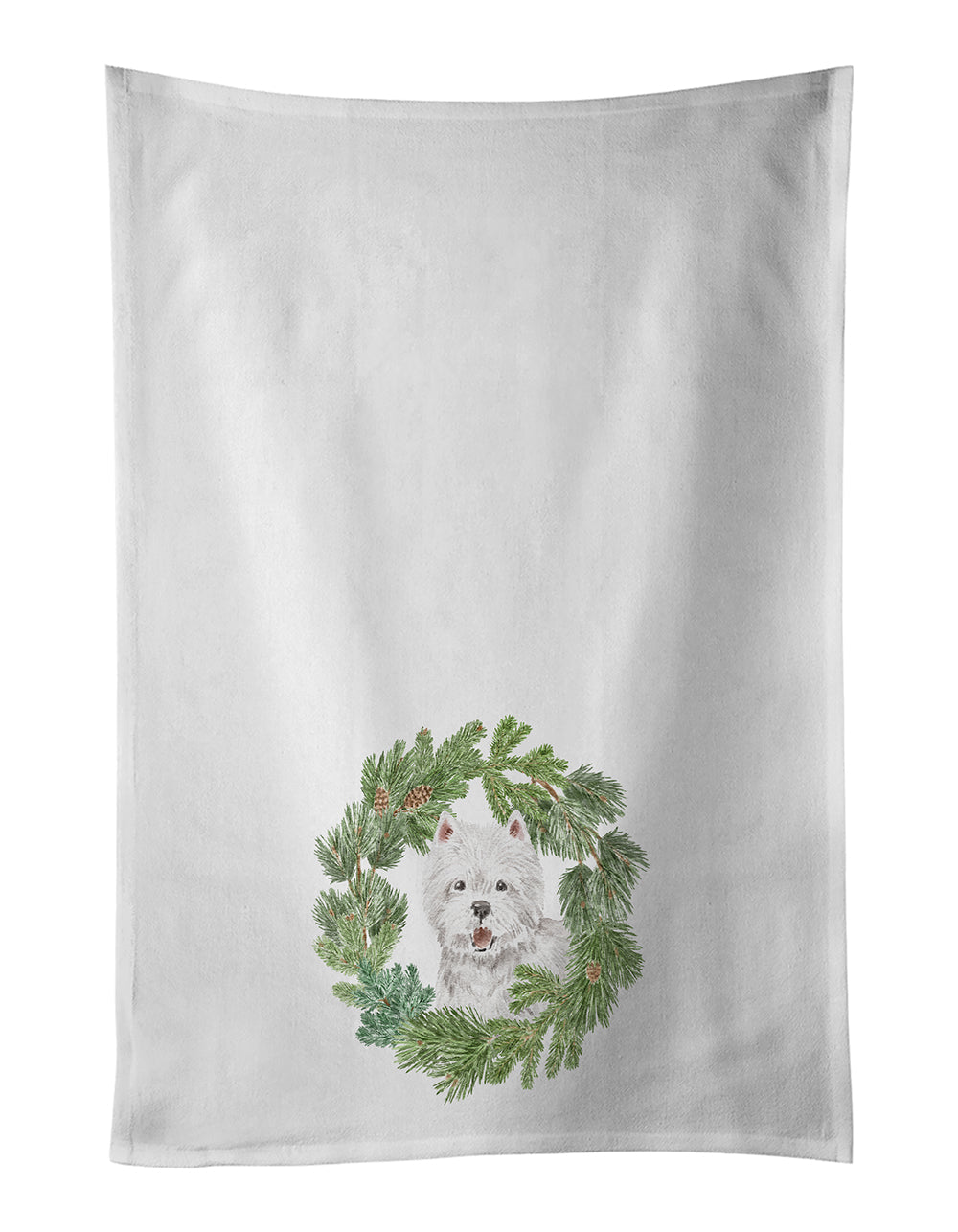 West Highland White Terrier Smiling Christmas Wreath Kitchen Towel Set of 2